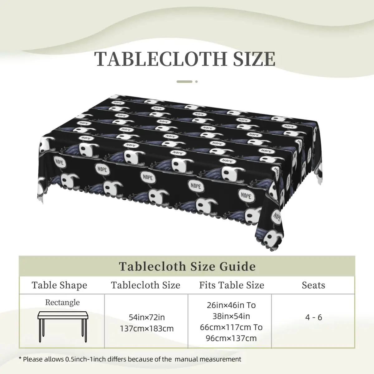 Hollow Knight Nope Not Today Customized Rectangular Tablecloth Waterproof Table Cover for Dining Events Table Cloth