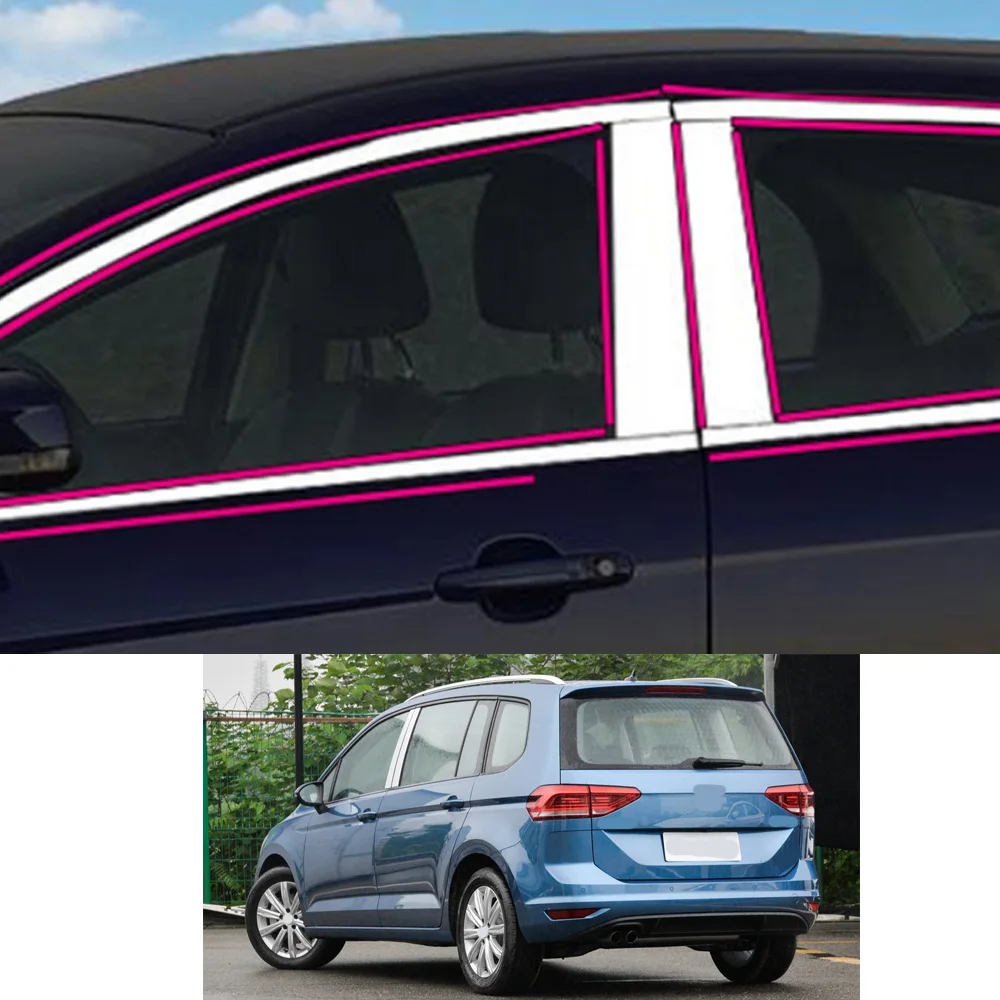 Car Sticker Garnish Pillar Window Middle Strip Trim Frame Hoods For VW Volkswagen Touran L 2016 2017 2018 2019 2020 2021