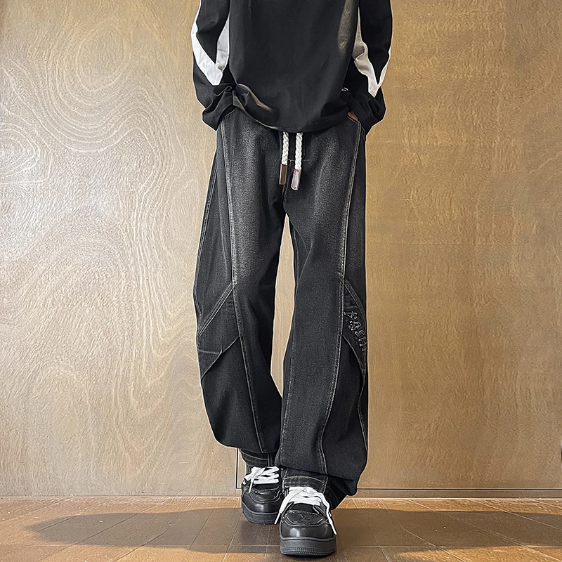 Men's Outdoor Four Seasons Comfortable Loose Breathable Trendy Versatile Jeans Fashionable Loose Comfortable Crooked Pants