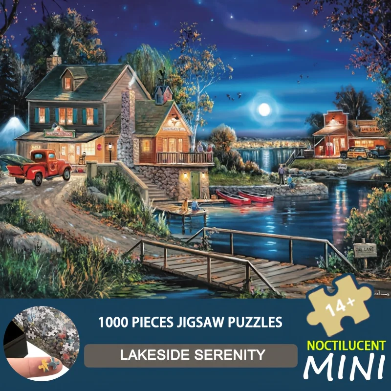 

Mini Size Puzzle 1000PCS - Lakeside Serenity 38x26cm Tranquil Watercolor Art, Adults & Mindfulness Enthusiasts