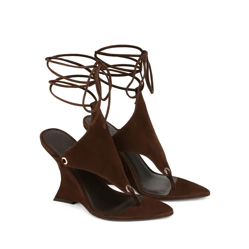 New Women's Black Suede Lace-Up Heeled Sandals Pointed Toe Ankle Tie Party Dress Shoes Fashion High Heels Sandalias Mujer - view 4