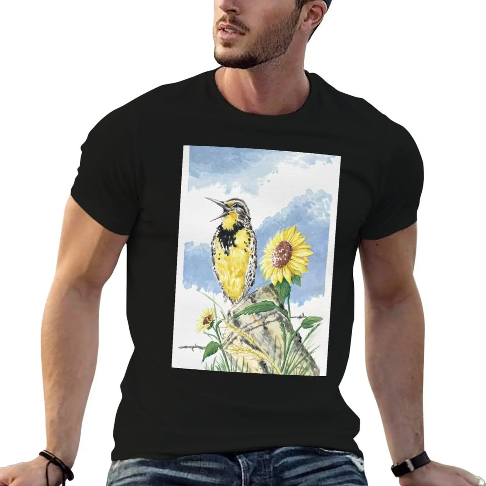 

Meadowlark & Sunflowers T-Shirt black cotton t-shirt plain for man package essential t shirt T-Shirt