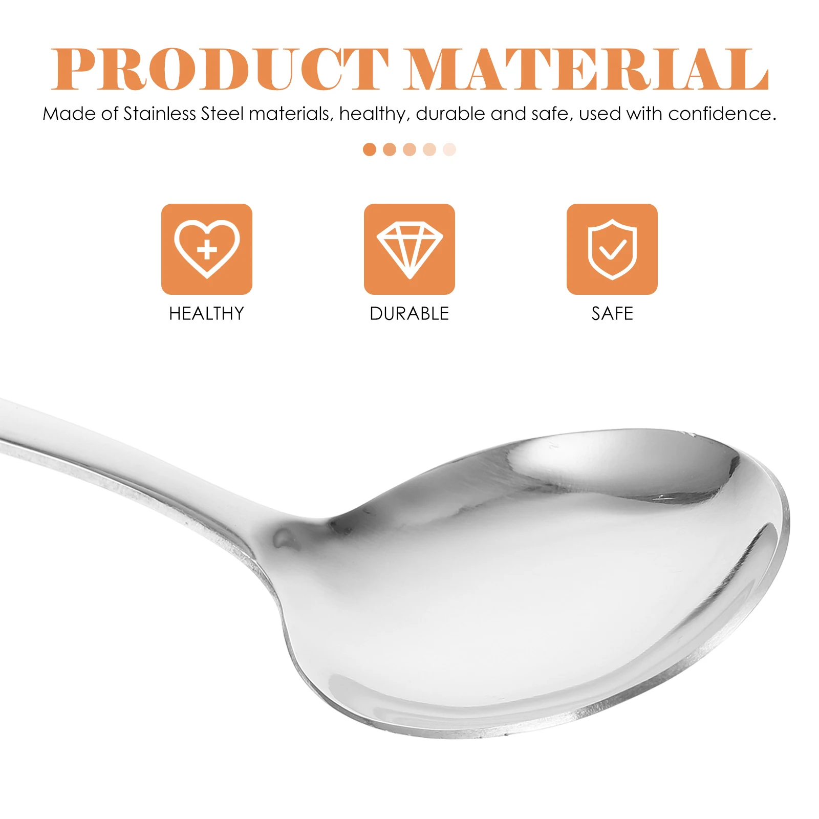 

6pcs Steel Large Round Spoon Soup Ladle Dessert Food Stainless Steel Spoon Spoons Kitchen Mixing Dinner Coffee