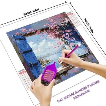 華燦鑽石畫風景窗飾套裝,全刺繡花卉牆面裝飾水鑽畫,家居裝飾 8 最佳銷售 花卉鑽石畫 - №6