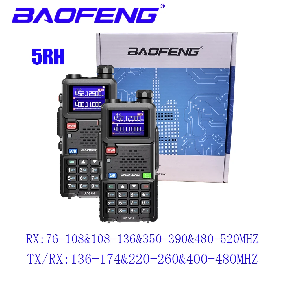 2PCS Baofeng UV 5RH 10W Full Bands Walkie Talkie Wirless Copy Frequency Type-C Charger Upgraded UV 5R Transceiver