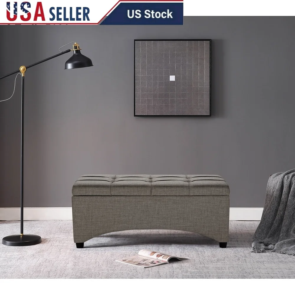 

Pintucked Storage Bench with Hidden Compartment Comfortable Seating Modern Design Easy Assembly MultiFunctional Home Furniture
