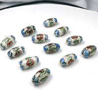 6pcs/12pcs 16mm Decorative Beads Cute Red Flower Oval Ceramic Beads For DIY Bracelet Keychain Necklace Gifts Accessories Bead