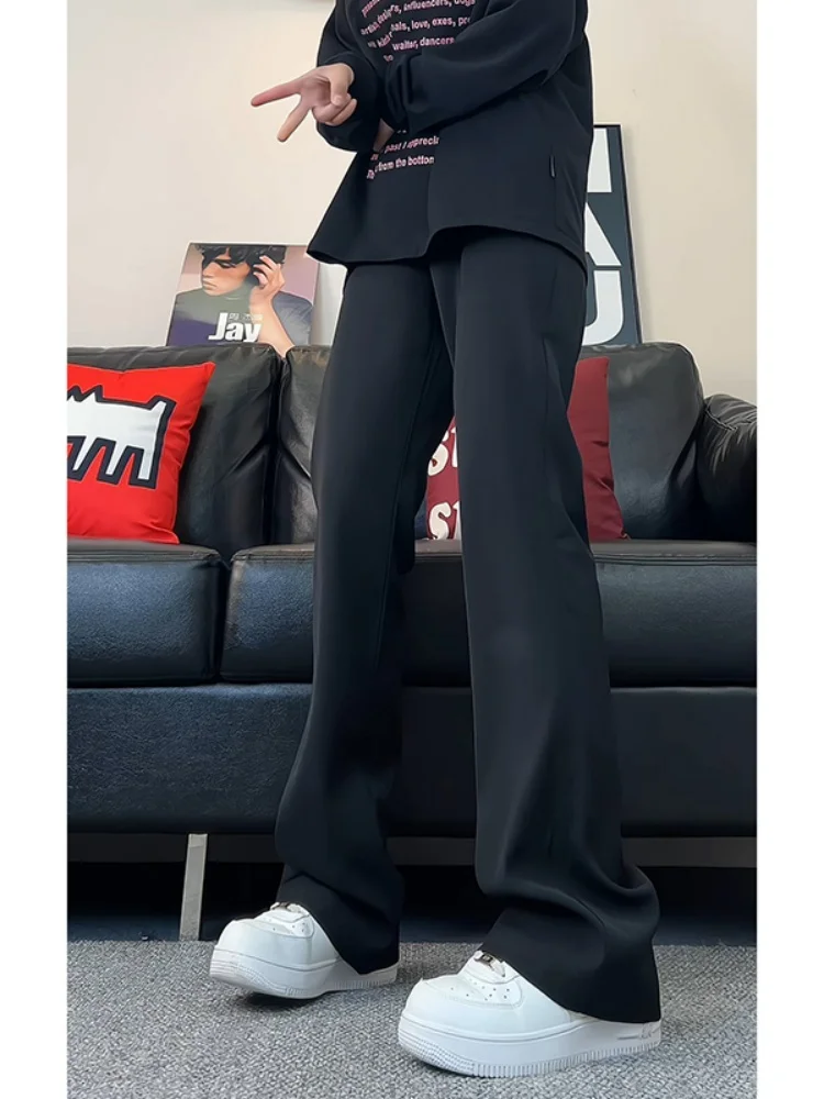 

Bla Loose Men's Casual Flared Pants CleanFit Drapey Straight Leg Spring Faionable Suit Trousers Breathable Thin Material