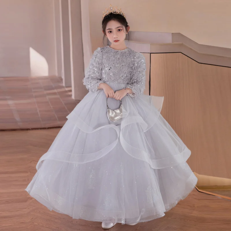 Girls' Stunning Evening Dress Host Light Luxury Niche High-end Princess Dress Spring Season Children's Piano Performance Dress