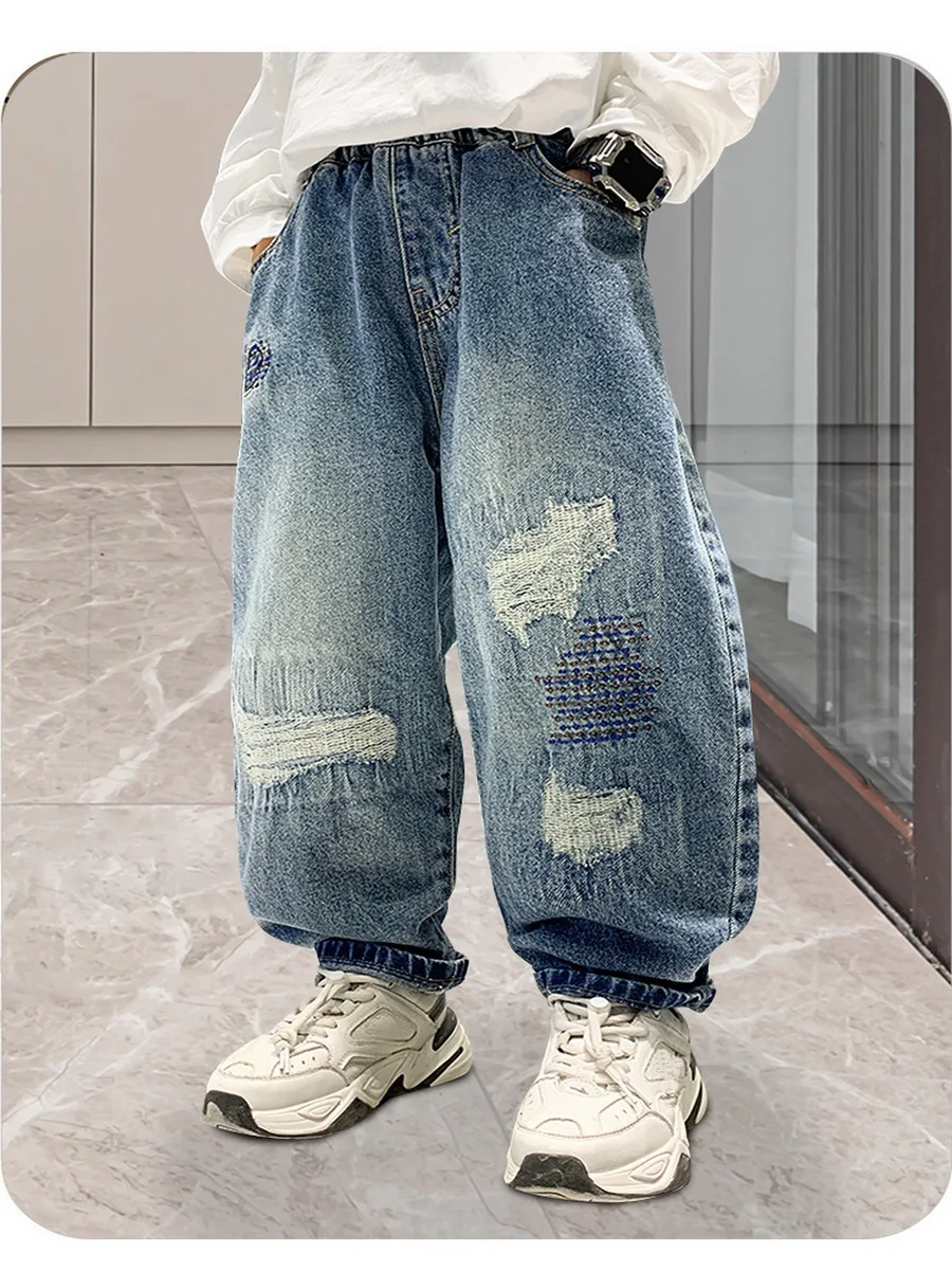 Boys Jeans Kids Casual High Waist Jean Pant Cartoon Printed Denim Pants 5 To 14Yrs Children\'s 2023 Spring Autumn Cotton Trousers