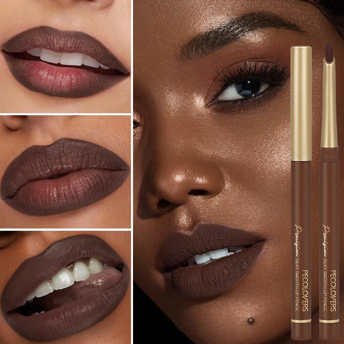 Lápiz delineador de labios de terciopelo de larga duración, mate, resistente al agua, ultrafino, suave para todos los tonos de piel, color marrón mezclado