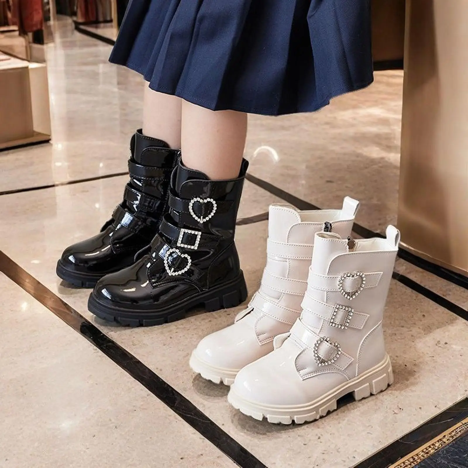 

Girls' Princess Boots New Autumn/Winter British Style Performance/Prom Short Boots Fashion Side Zipper Rhinestone Buckle Boots