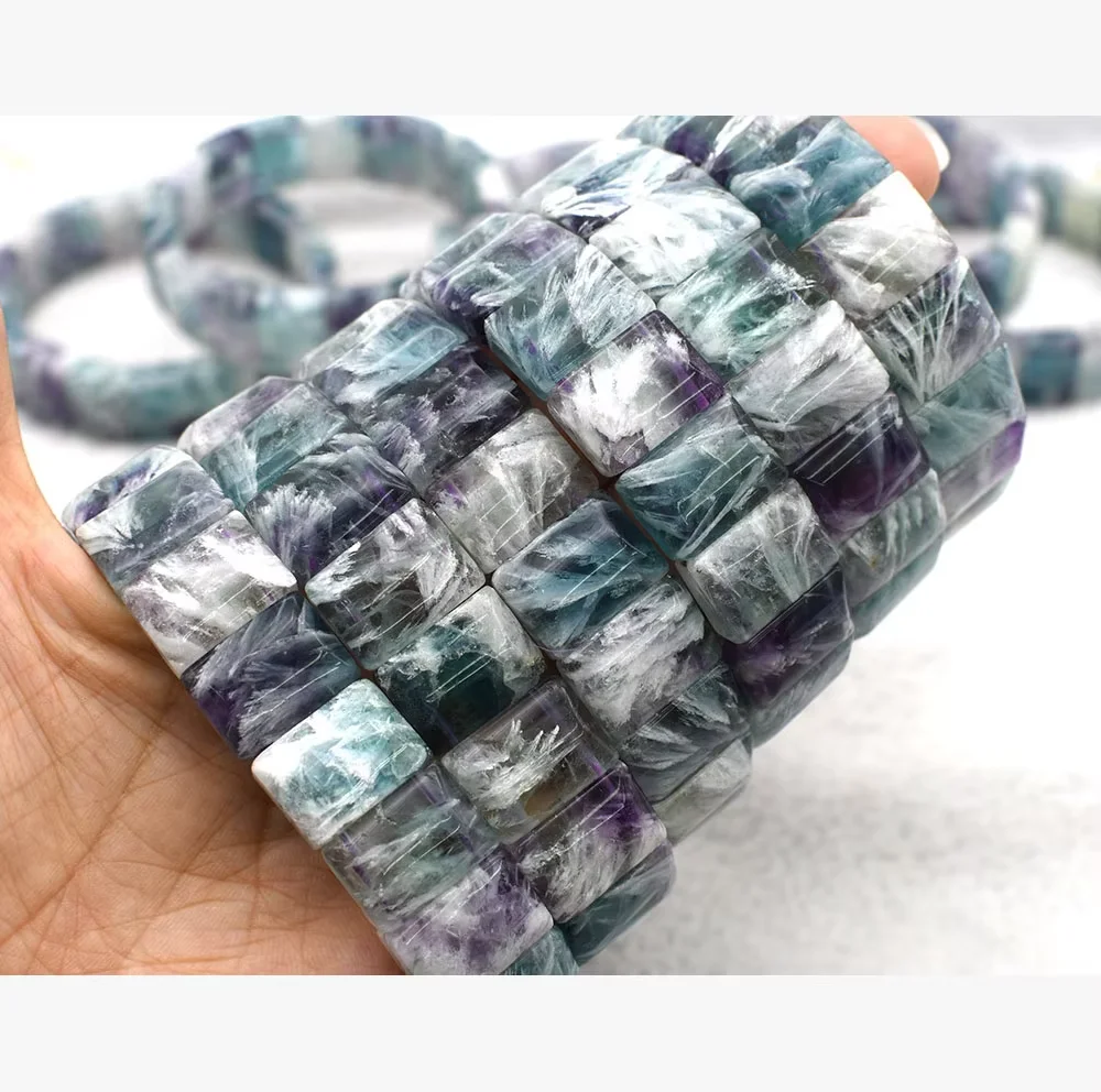 

Natural Colorful Feather Fluorite Quartz Wings Bracelet Rectangle Beads Wealthy 12x16mm Bracelet AAAAA