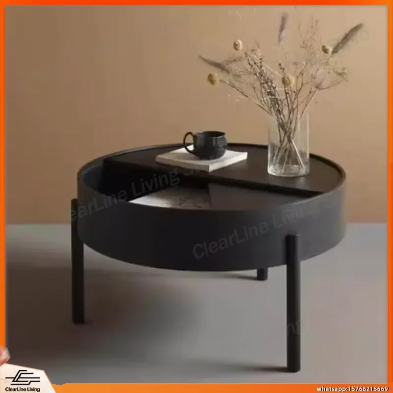 

Vintage Round Coffee Table with Storage Rustic Minimalist Neutral Living Room Bedroom Furniture Classic Mesa Redonda Small