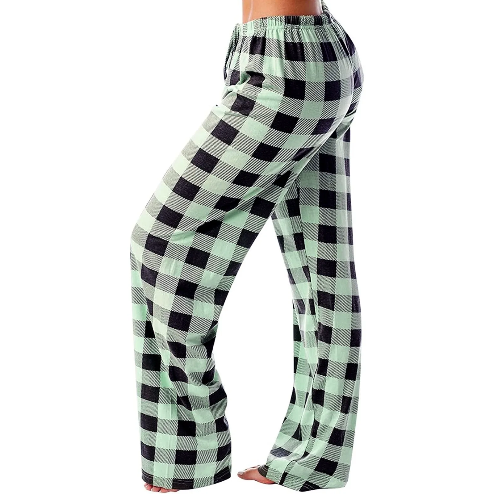 Women Pajama Pants Casual Comfortable Micro Elastic Plaid Home Pants Drawstring Elastic Waist Loose Wide Leg Trousers пижама