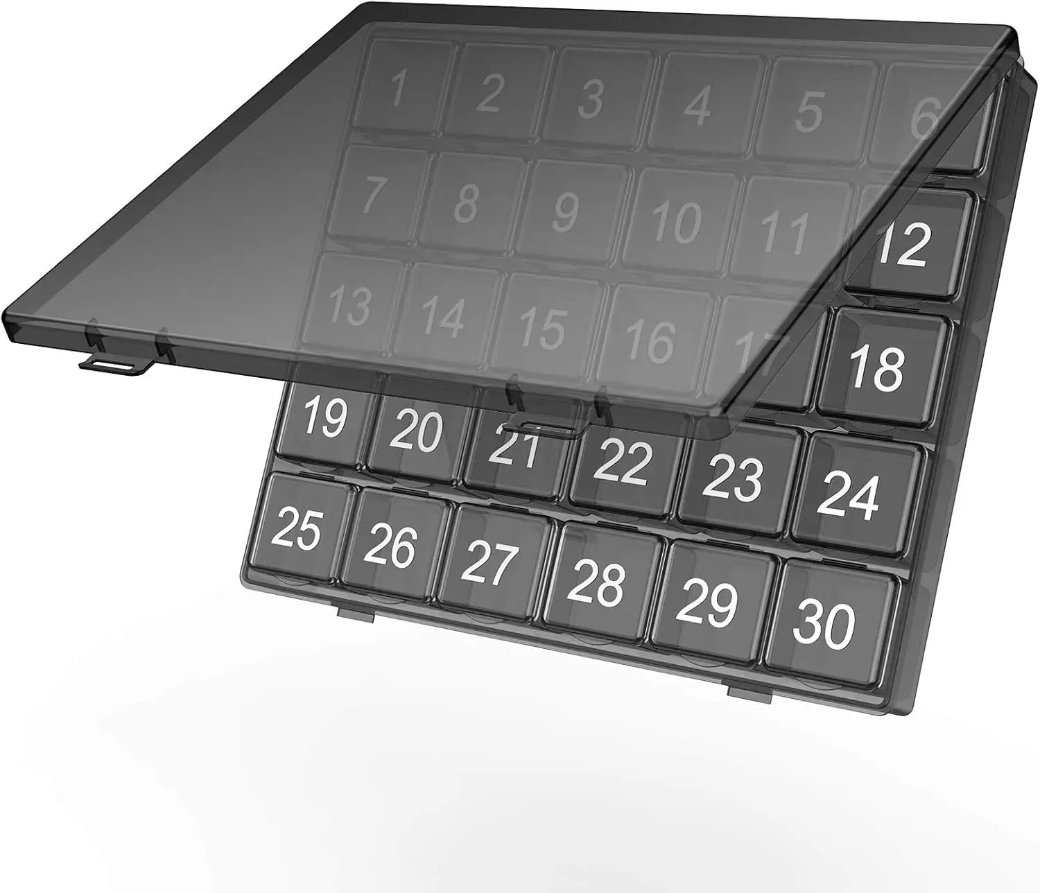 

30-Day Pill Organizer Box, Once a Day, Squeeze to Open, Large Compartments, Portable Travel Case, Black