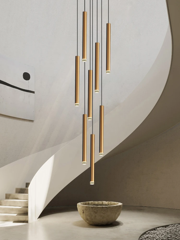 

LED Pendant Modern Luxury Villa Pendent Lamp Suspended Double Layered Attic Living Room Ceiling Lamp Dining Room Long Chandelier
