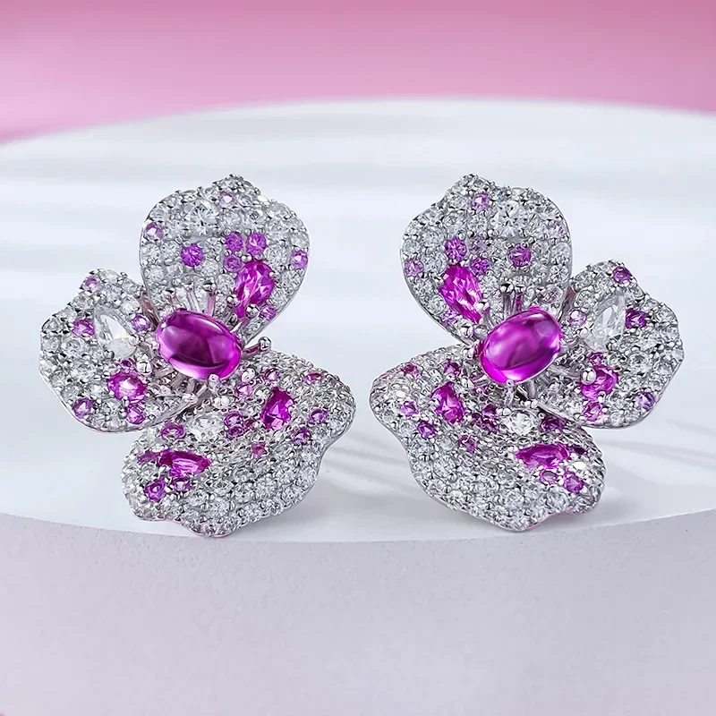 

Karachi Three Petal Flower Pink Earrings 925 Silver Earrings With Brilliant Temperament And Elegant Elegant Elegance Jewelry