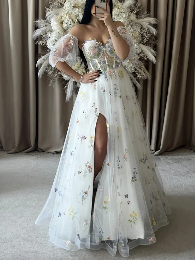 

A3216 Простые дешевые милые цветы из тюля трапециевидной формы длиной до пола, женская одежда для выпускного вечера, вечерние платья VestidoCustomized