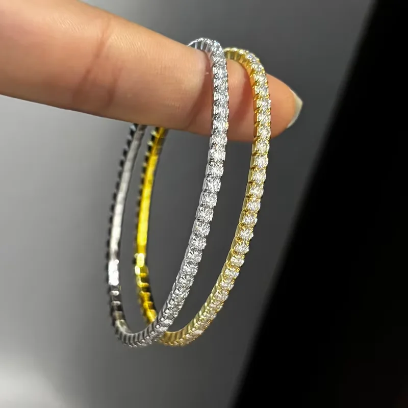 EWYA Elastic Full 2.5mm 3mm D Color Moissanite Diamond Tennis Bracelet Bangle for Women Man 925 Silver Hand Link Chain Bracelets