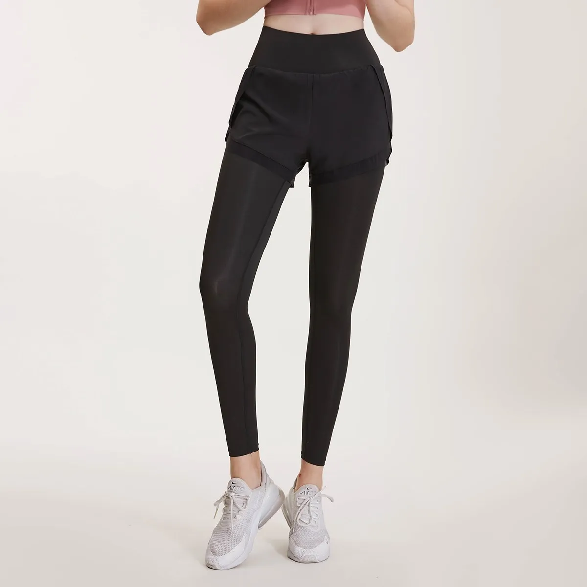 Vansydical-mallas de entrenamiento para mujer, pantalones de Yoga 2 en 1 de malla, mallas de cintura alta para correr