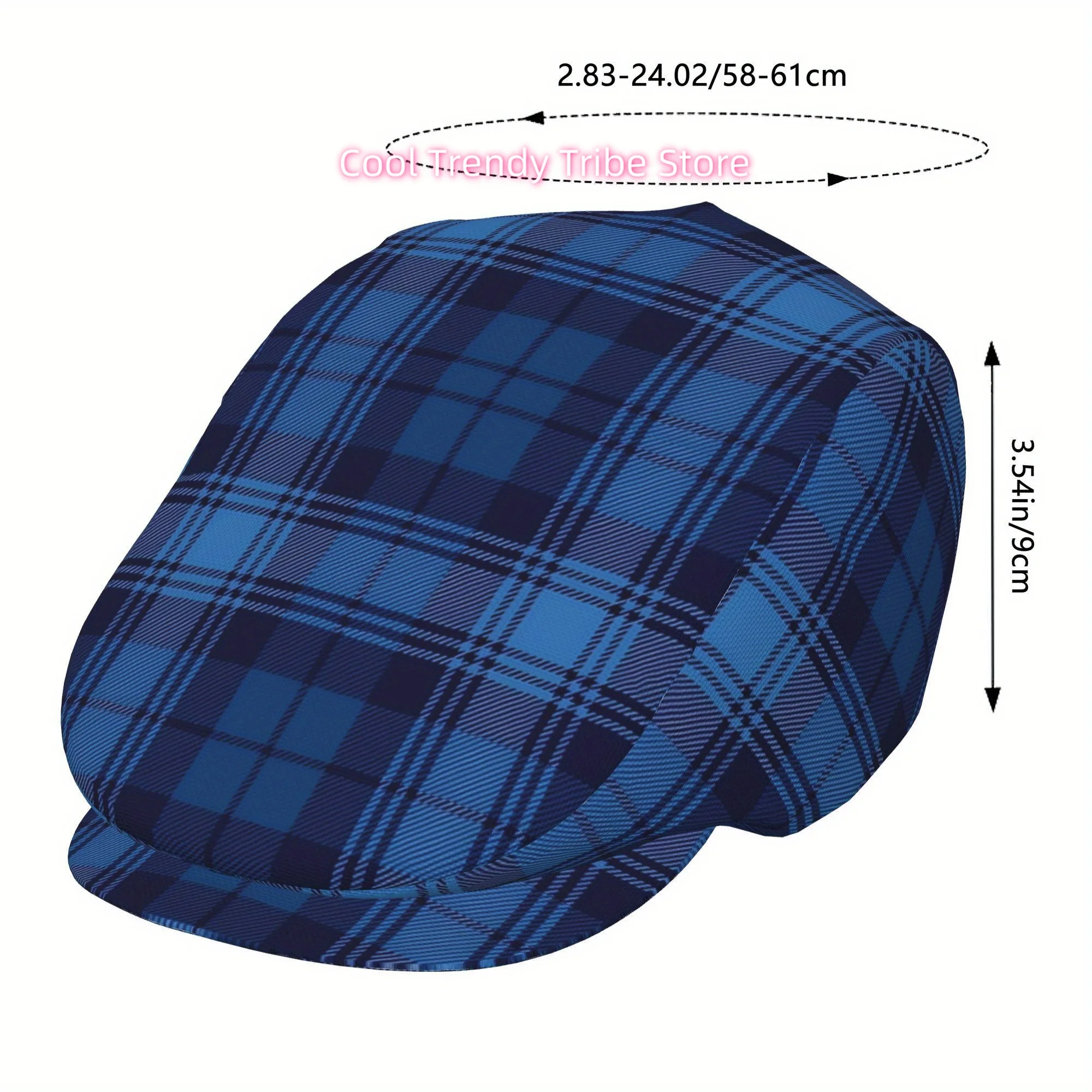 1pc Blue gradient grid Full face print beret Fashion newsboy cap Unisex golf cap Outdoor sports Leisure activities Formal occasi