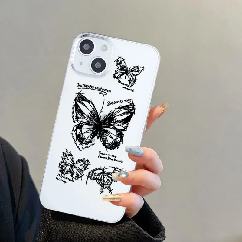 Fundas de teléfono con mariposas oscuras para Iphone, 15, 14, 13, 12, 11 Pro Max, Mini, XS, XR, 7, 8, SE2 Plus, Kawaii, Animal de dibujos animados, Graffiti