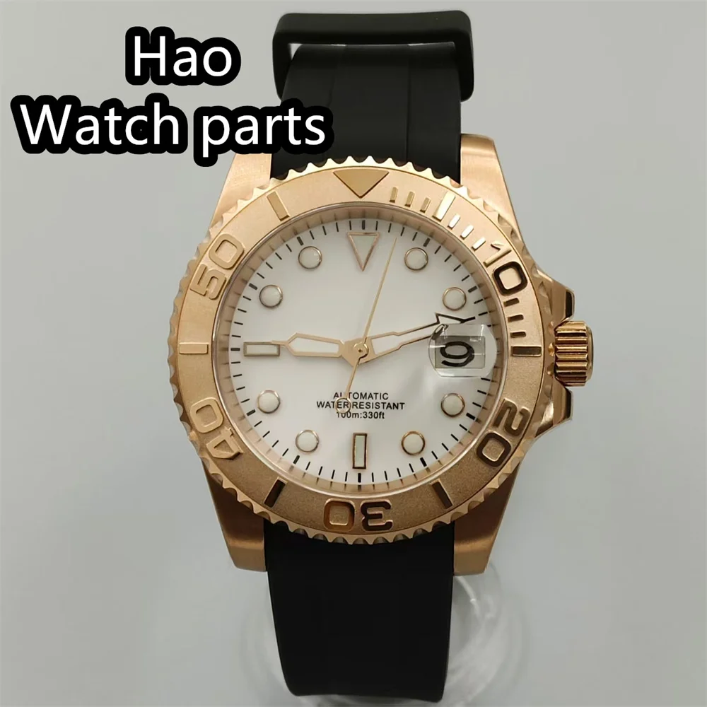 BLIGER 40 мм часы из розового золота для мужчин 100 м водонепроницаемые NH35A автоматический механический резиновый ремешок с завинчивающейся заводной головкой