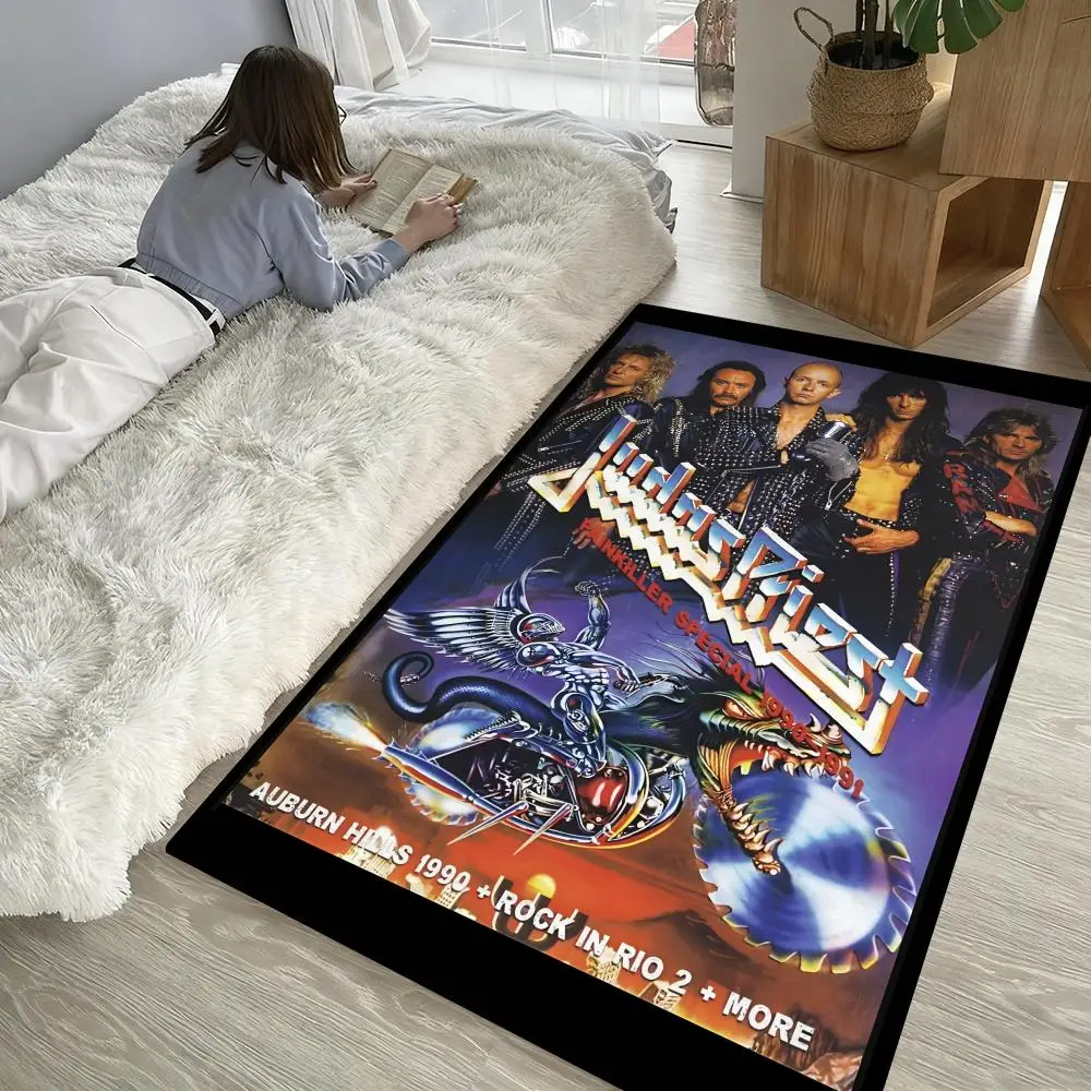 

J-Judas P-Priest Heavy Rock Floor Mat Soft Thickened Non-Slip Door Mat for Living Room Home Decor Flannel Rugs