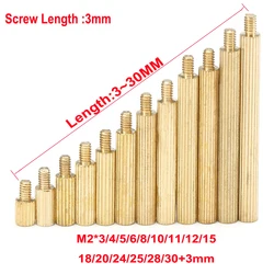 50pcs M2 Brass M2*L+3mm Round knurl Male Female Standoff Stud Board Threaded Pillar  Hollow Bolt Screw Nut For PCB Motherboard