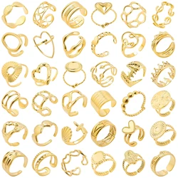 6pcs/lot Wholesale Various Chunky Rings Real Gold Plated Love Abstract DIY Shell Star Sun Bat Shaped Rings Women Jewelry Gifts