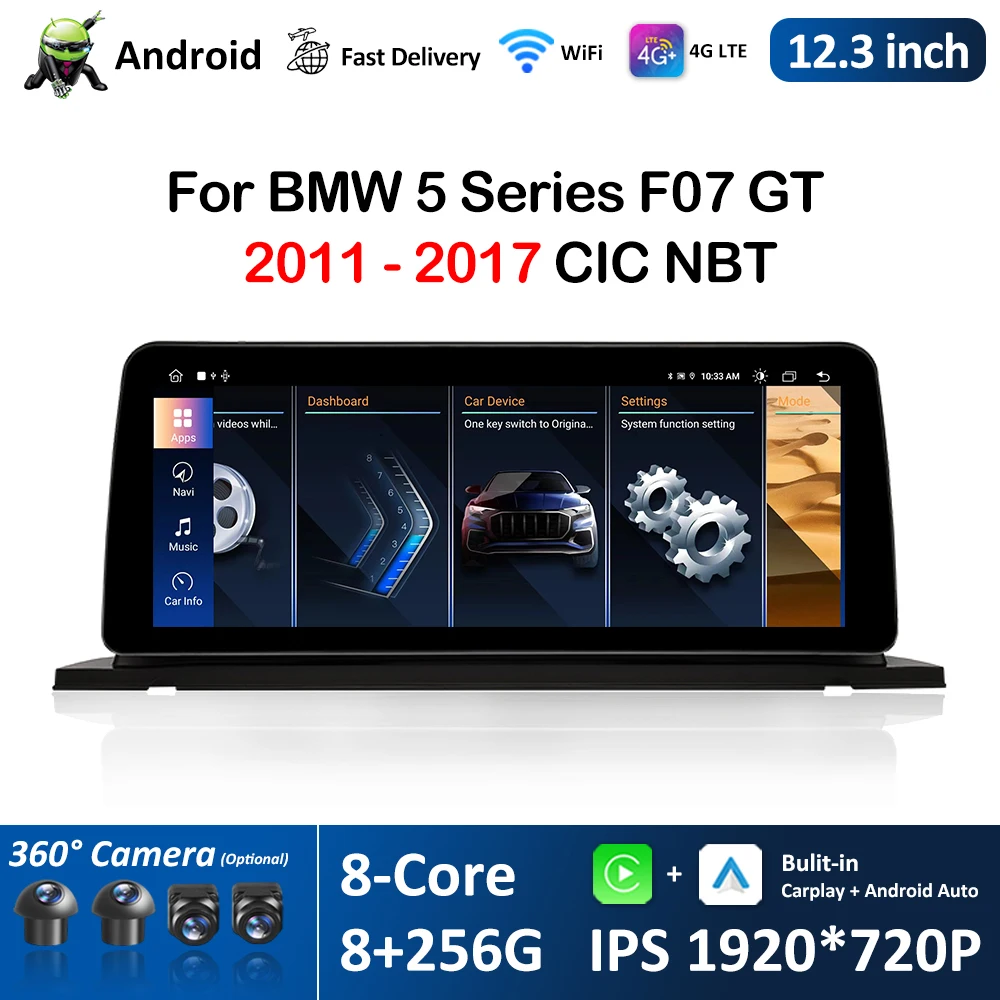 12.3'' for BMW 5 Series F07 GT 2011 - 2017 CIC NBT System DSP Stereo 4G WiFi GPS Navi Android Car Radio Video Multimedia Player