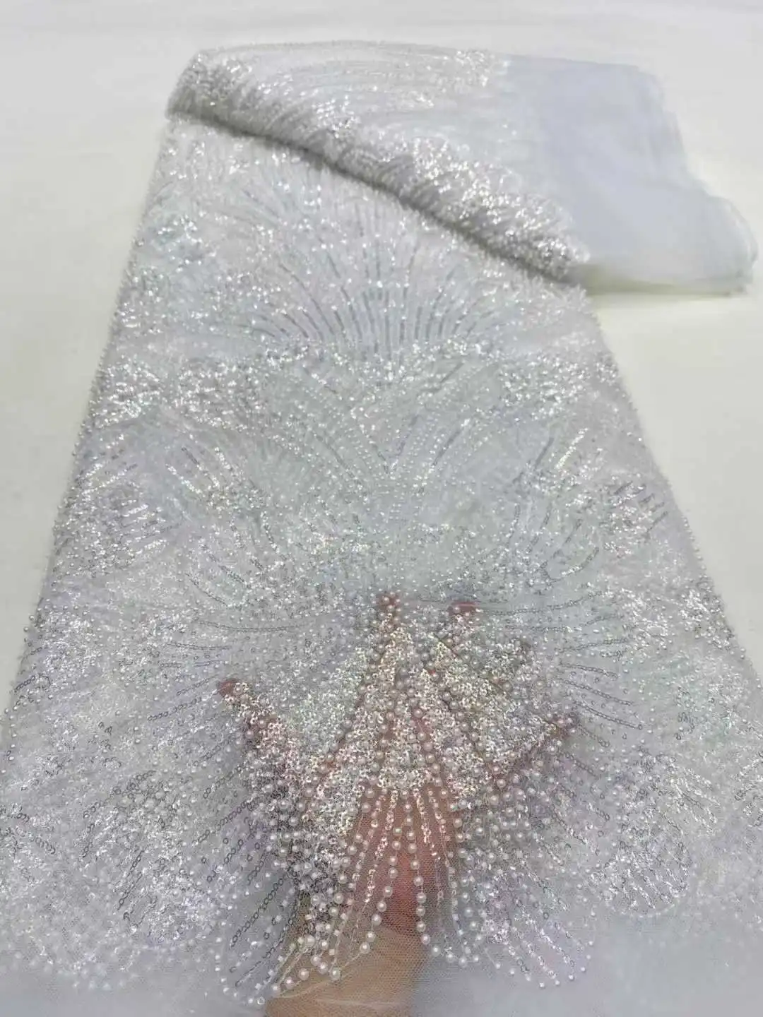 파티 드레스용 고급 자수 비즈 네트 레이스와 스팽글 웨딩 파티 드레스용 최고급 레이스 원단