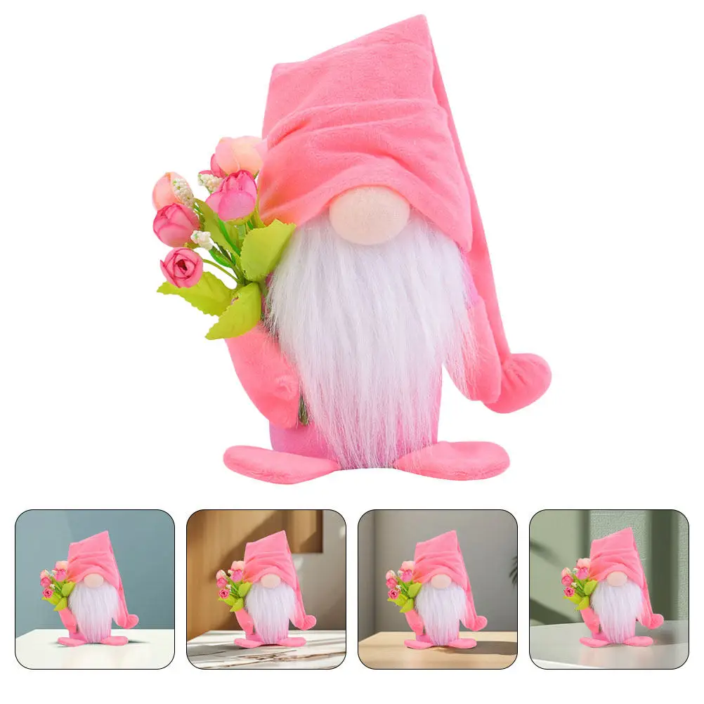 Tulip Gnome Ornament Soft Cotton Fill Stable Base for Mothers Day Valentines Day Desktop Tabletop Decor Festive Home