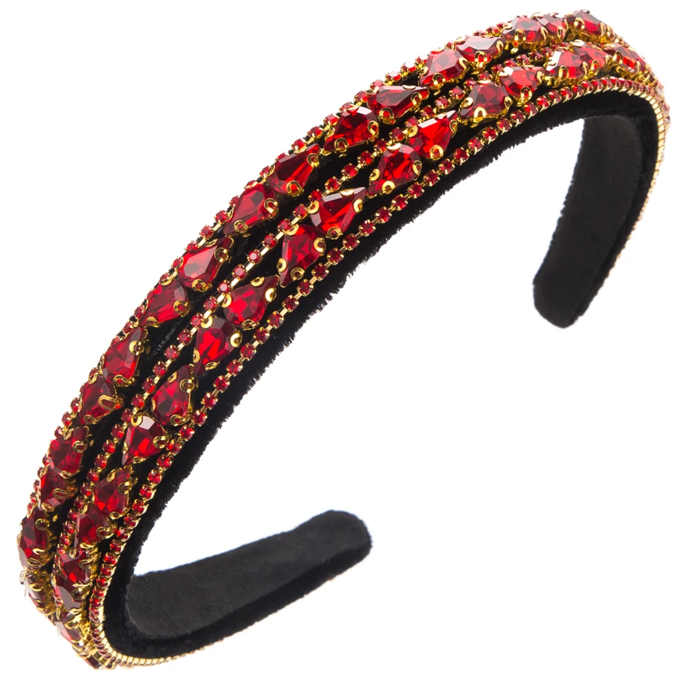 New Water Droplet Glass Drill Full Drill Bit Hoop Vintage Fashion Versatile Velvet Fabric High Quality and Elegant Headband
