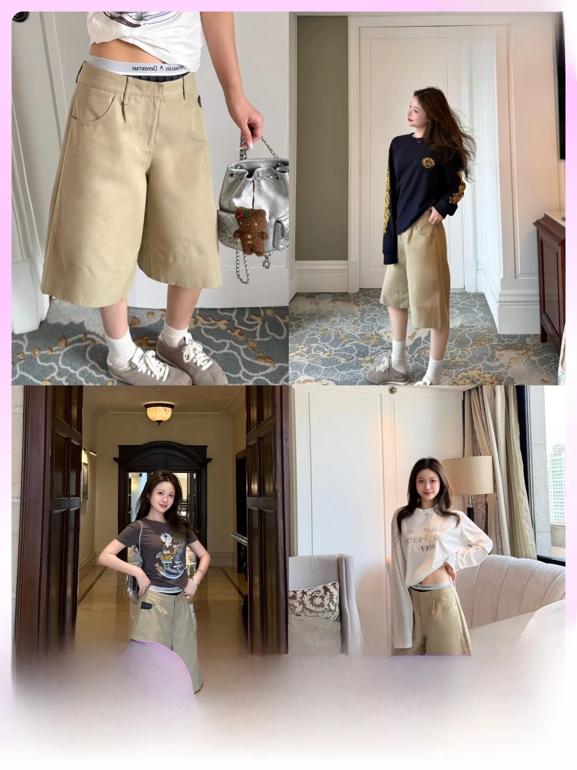 

Casual Letter Embroidery Double Waist Head Fake Two-Piece Cotton Blend Straight Leg Pants for Women Spring Season Natural Waist