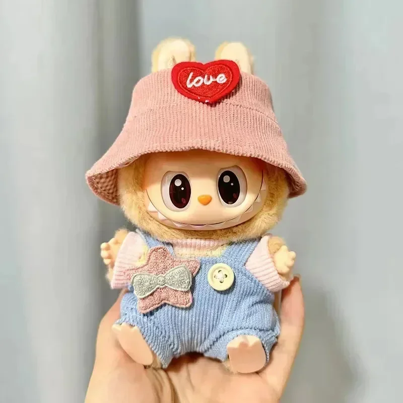 

17cm Labubu Doll Plush Overalls Set EXO Kpop Style Kawaii Outfit Sit Party Collectible Fan Gift