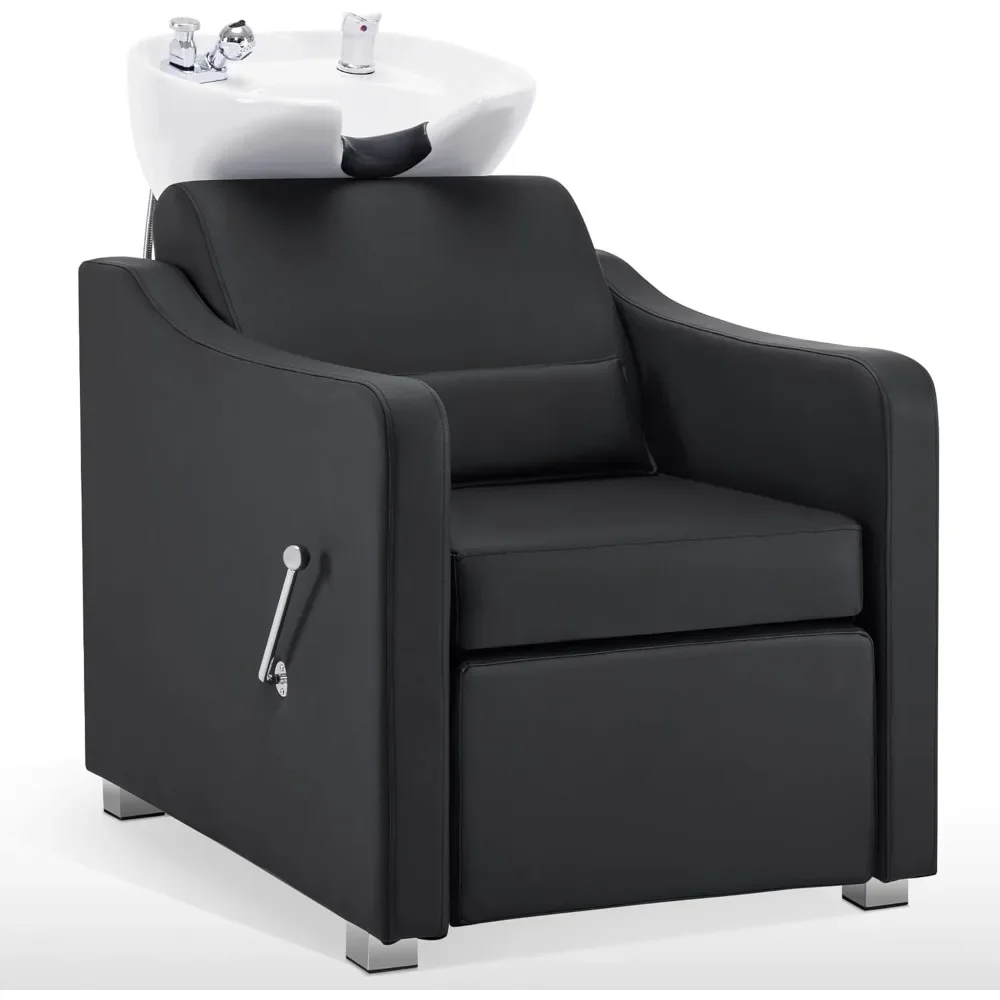 

Salon Furniture, Backwash Shampoo Station Chair, Adjustable Porcelain Ceramic Hair Wash Bowl With Chair, Shampoo Station For Bar