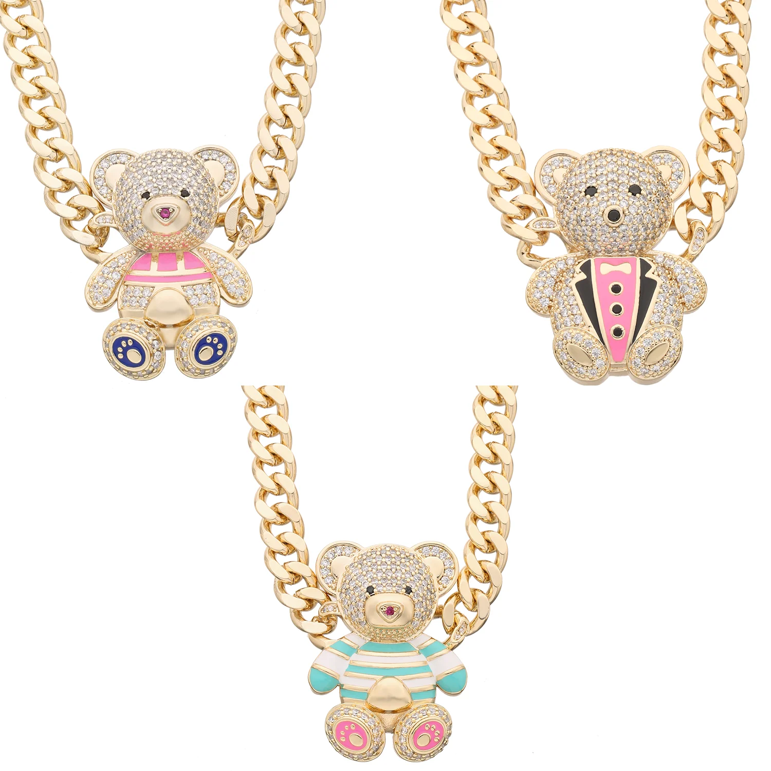 Ties for men and women are Teddy Bear, necklaces + pendants, hip-hop decorative jewelry for men and women Weight: about 85g