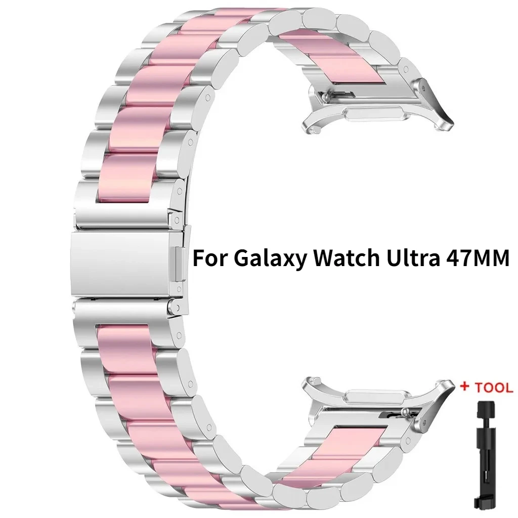 47mm Adjustable Durable Stainless Steel Watch Strap for Samsung Galaxy Watch 7 Ultra Ultra Replacement Wristband Bracelet