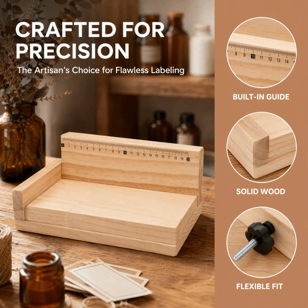 Durable Manual Labeling Machine Solid Wood With Ruler Label Applicator Tool Label Positioning Stand Home Workshop