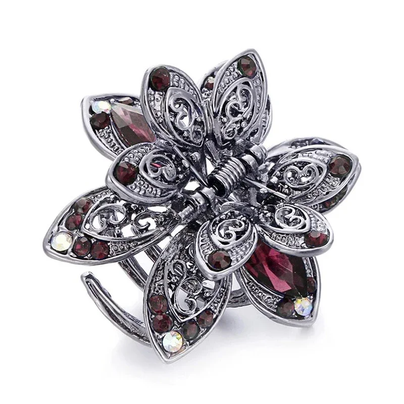 Vintage Flower Crystal Hair Claws Clip Rhinestone Hairpin Hair Jewelry Charm Hair Accessories For Women