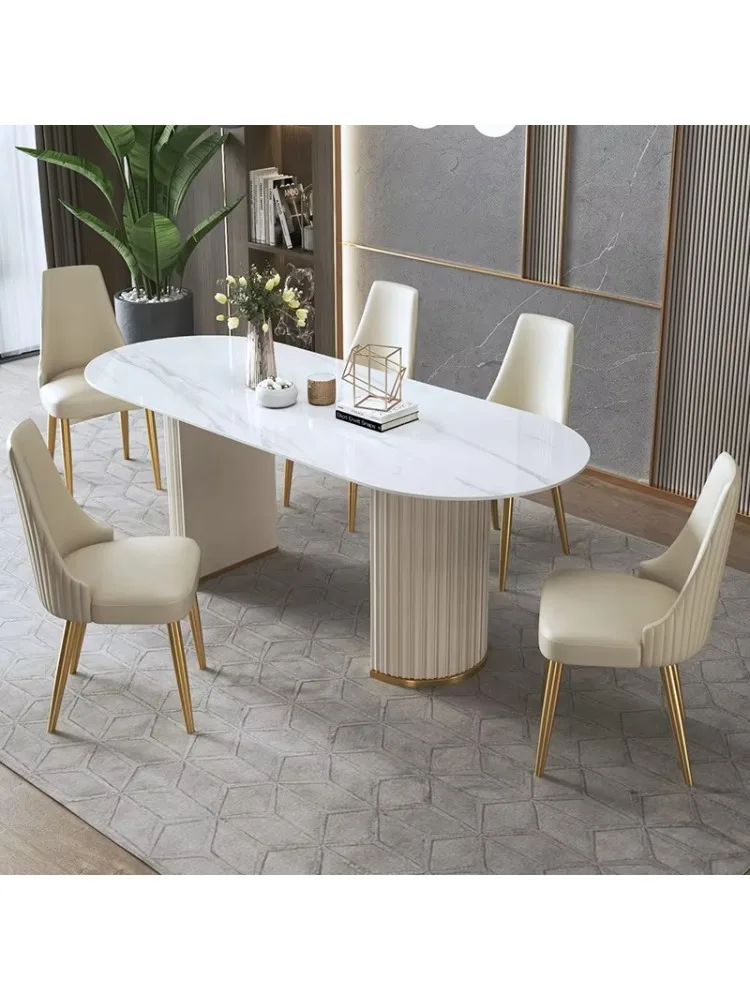 #Luxury Dining Table Set Restaurant Set 6 Chair Oval Modern Marble