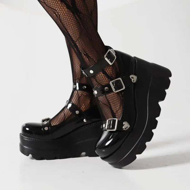 Women Ankle Boots 2025 New Wedge Ladies Boots Trend Luxury High Heel Platform Shoes Classic Belt Buckle Punk Lolita Shoes Women