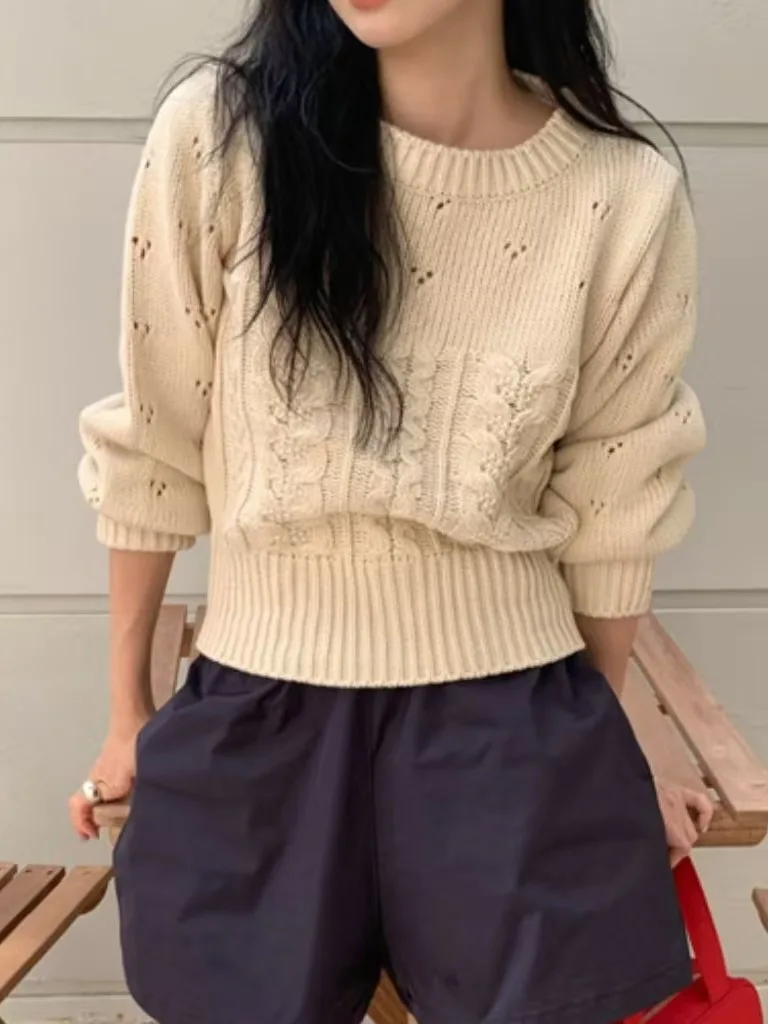 

Chic Vintage Long Sve Sweater Women Winter Ele round Ne ort Knitted Soft Youthful Top Commute Sle Autumn Winter