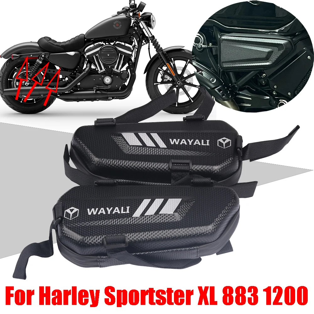 

For Harley Sportster XL 883 1200 Touring Softail Motorcycle Accessories Side Bag Waterproof Storage Tool Bag Frame Crash Bar Bag