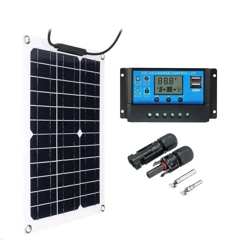 Imagem -03 - Carregador de Bateria do Painel Solar com Controlador Dual Usb Células Solares Banco de Potência para Telefone Carro Iate rv 300w 5v 12v 10100a