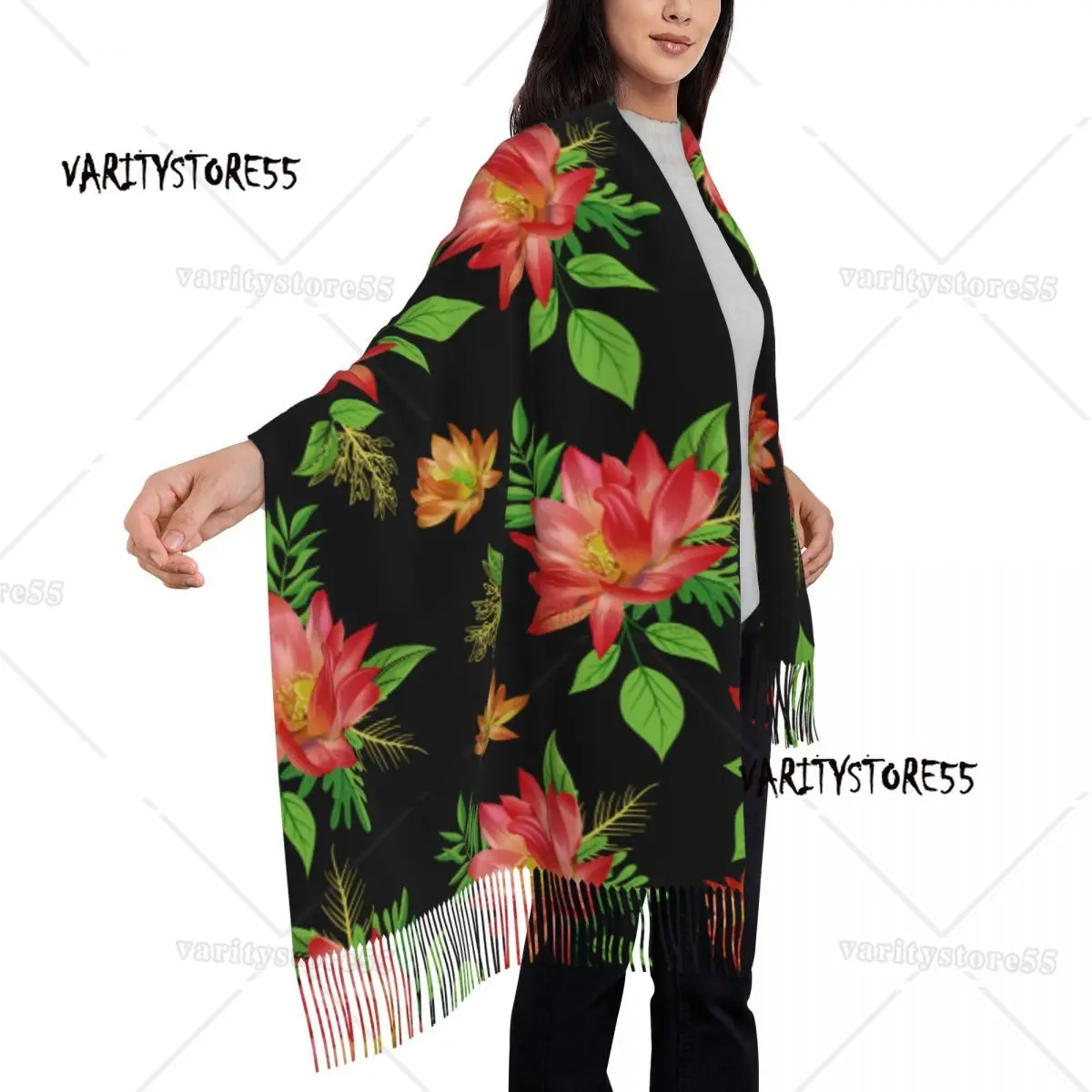 Flower Branches And Leaf Womens Warm Winter Infinity Scarves Set Blanket Scarf Pure Color