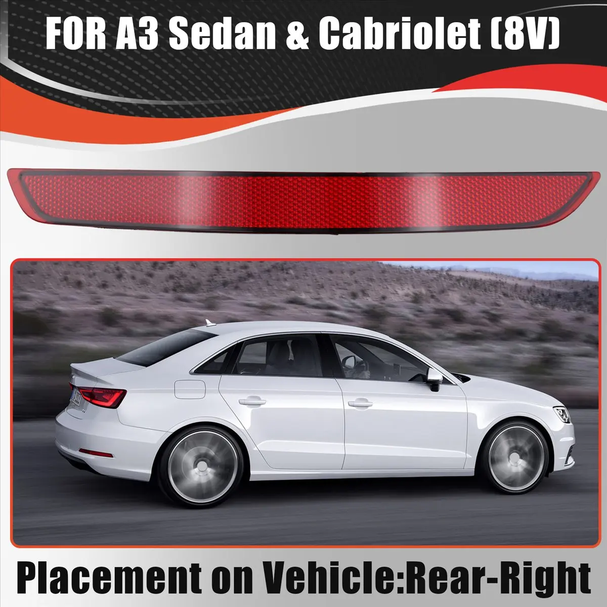 Compatible 8VD945106 Right Rear Bumper Reflector Tail Light Bars Brake Parking Warning for A3 Sedan Cabriolet 13-16 8V5945106A