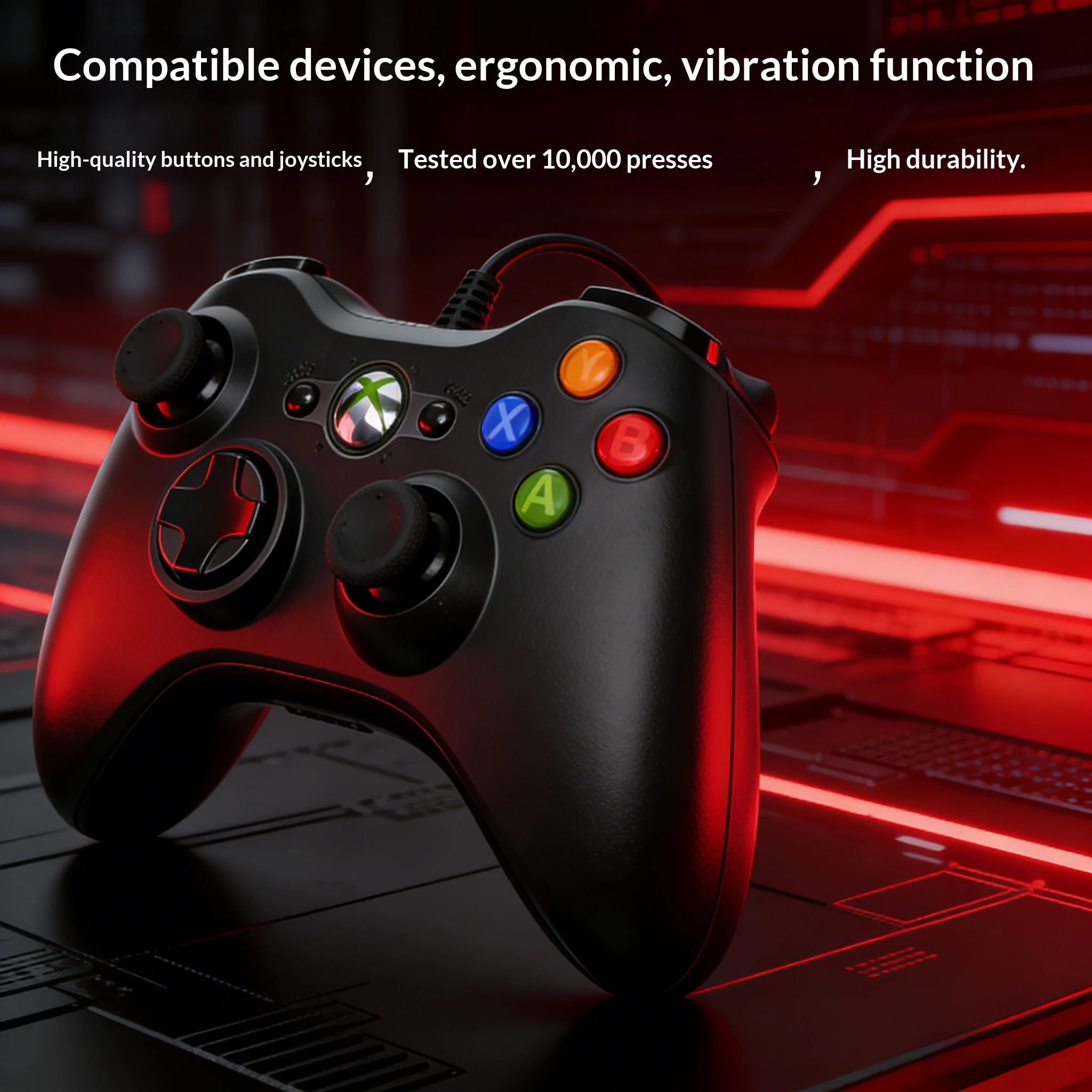 

Проводной USB-контроллер для Xbox 360/ПК, геймпад с двойной вибрацией и эргономичным дизайном, джойстик без задержек для игр в Steam/на эмуляторах